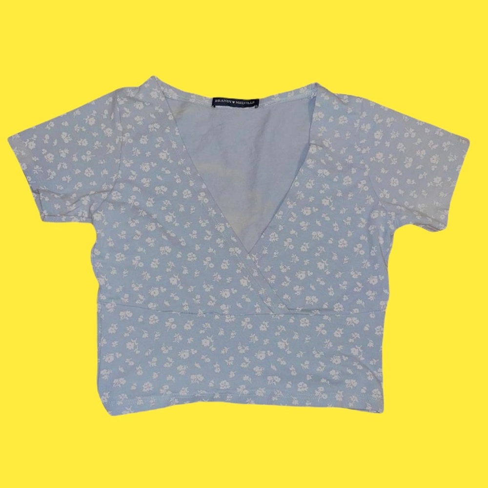 brandy melville light blue flower amara top